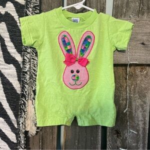 Easter Bunny Lime Green Baby Romper with Pink Bunny Detail